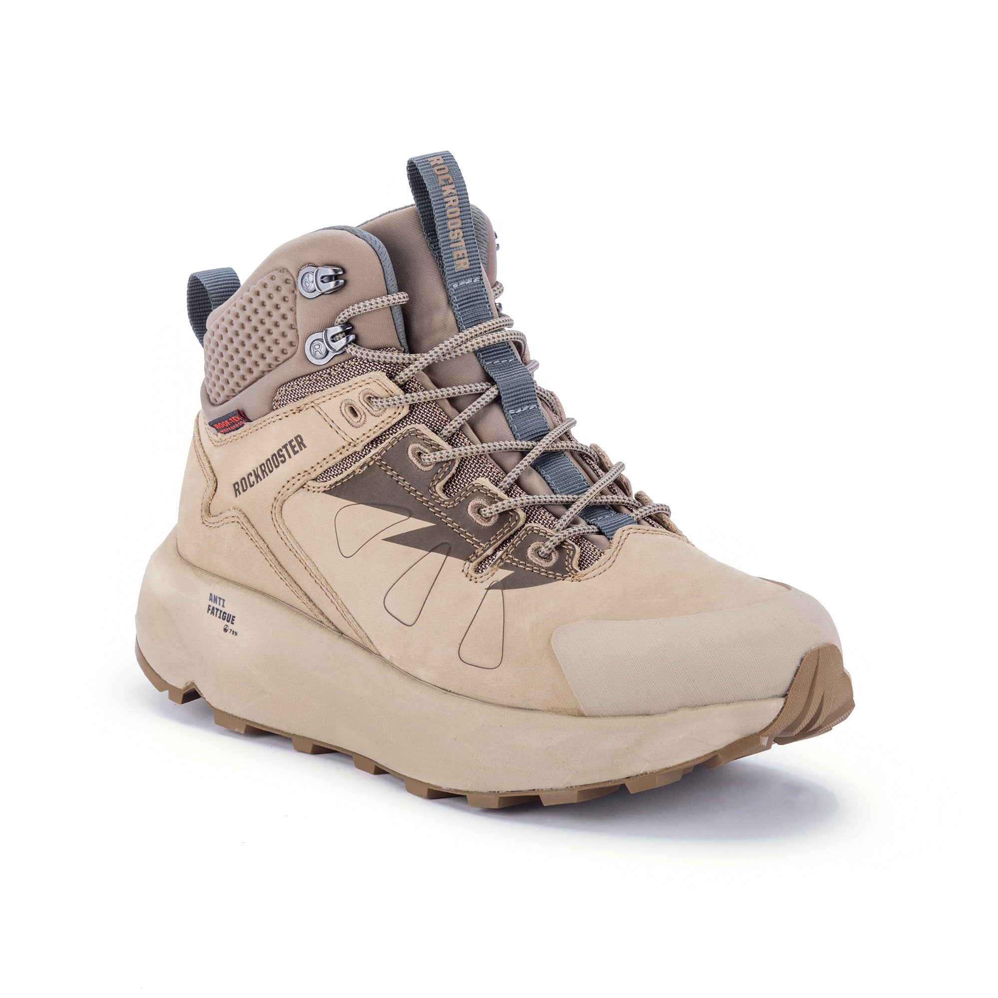 ROCKROOSTER Men’s 6-Inch Leather Hiking Boots – Waterproof, Slip Resistant, Lightweight, Anti-Fatigue, Vibram® Outsole (Model: OC21035 Farmington, Sand/Gray)