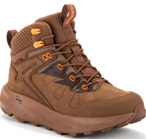 ROCKROOSTER Men’s 6-Inch Outdoor Hiking Boots – Waterproof, Slip Resistant, Lightweight, Anti-Fatigue, Vibram® Outsole (Model: OC21031 Farmington, Brown/Orange