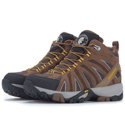 ROCKROOSTER Men’s 6-Inch Outdoor Hiking Boots – Waterproof, Slip Resistant, Lightweight, Anti-Fatigue, Vibram® Outsole (Model: OT21062 Bedrock, Brown/Yellow)