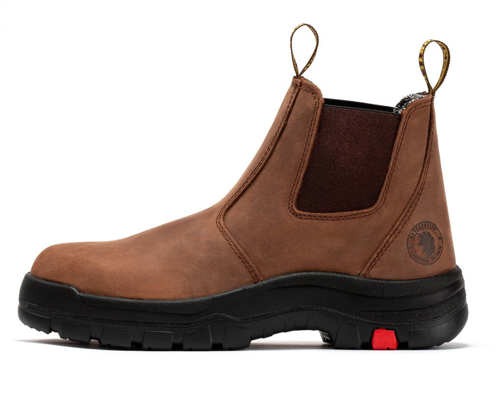 ROCKROOSTER Men’s 6-Inch Pull-On Work Boots – Soft Toe, Water-Resistant Leather, Slip & Heat Resistant, EH Rated, ASTM F2892-18 (Model: AK-224 Lumen, Brown)