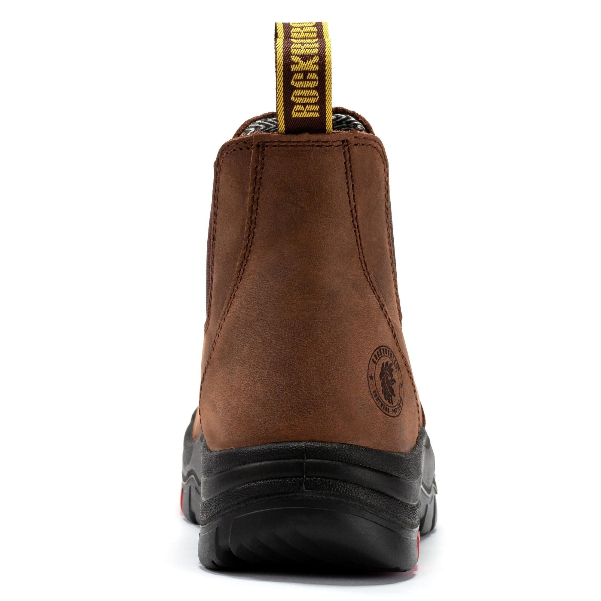 ROCKROOSTER Men’s 6-Inch Pull-On Work Boots – Soft Toe, Water-Resistant Leather, Slip & Heat Resistant, EH Rated, ASTM F2892-18 (Model: AK-224 Lumen, Brown)