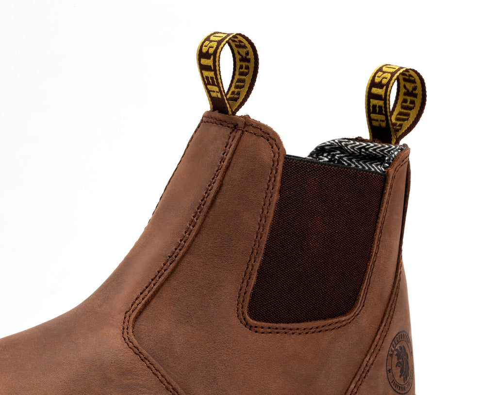 ROCKROOSTER Men’s 6-Inch Pull-On Work Boots – Soft Toe, Water-Resistant Leather, Slip & Heat Resistant, EH Rated, ASTM F2892-18 (Model: AK-224 Lumen, Brown)