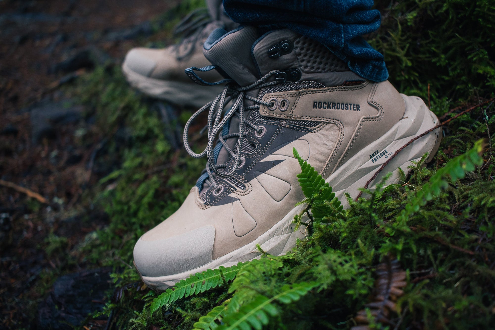 ROCKROOSTER Men’s 6-Inch Leather Hiking Boots – Waterproof, Slip Resistant, Lightweight, Anti-Fatigue, Vibram® Outsole (Model: OC21035 Farmington, Sand/Gray)