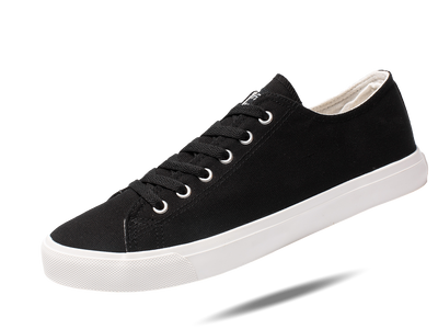 Retro Canvas Sneakers – Black/White with Cushioned Comfort